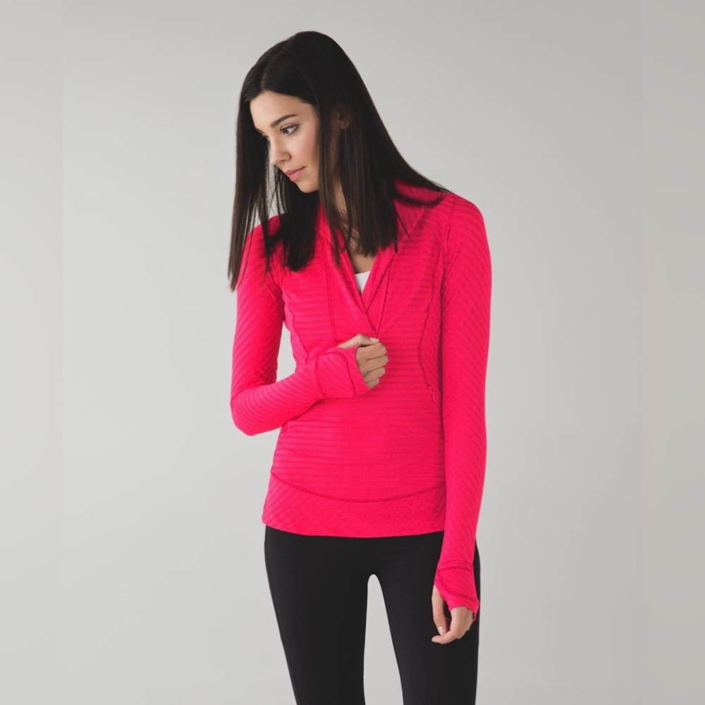 Lululemon Think Fast Pullover Cranberry Stripe fitted Rulu long sleeve size 8
